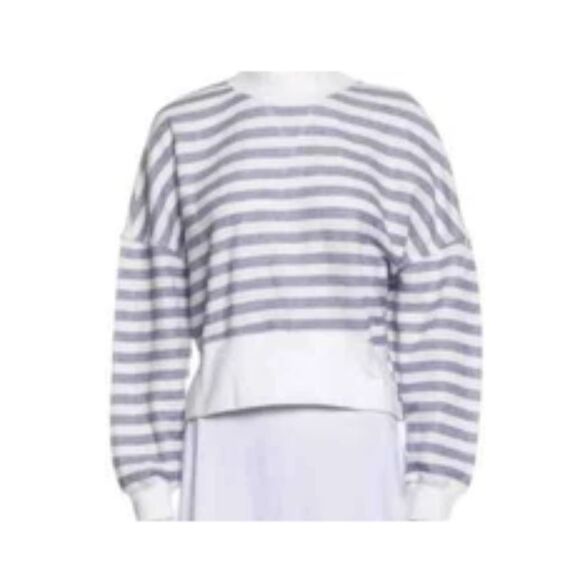 Frame Denim Sweaters - FRAME Striped Cropped Sweatshirt XS Blue White Chambray Multi Cotton Pullover